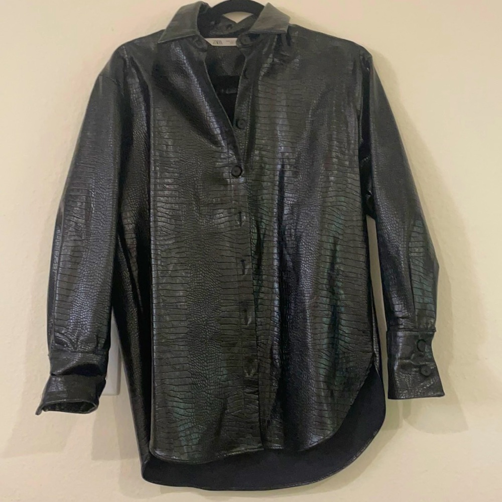 Zara faux leather crocodile button down